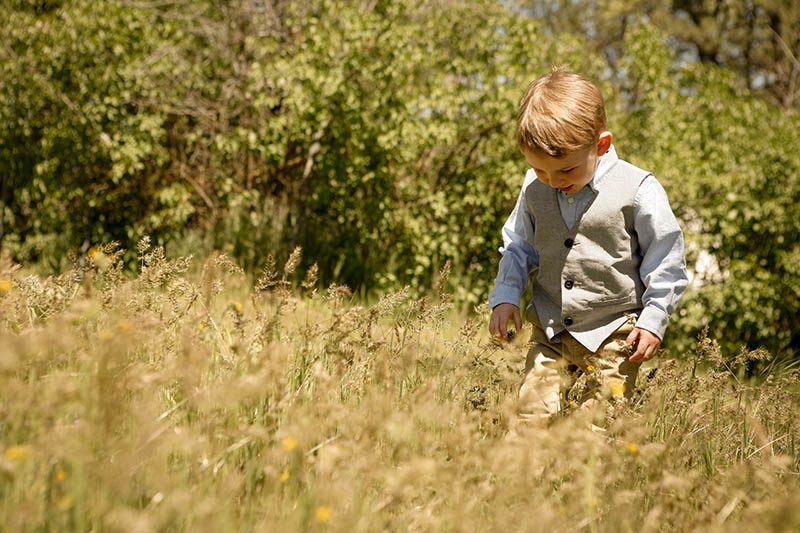 Ring bearer exploring a meadow