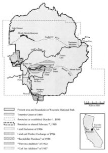 Changes to the Yosemite National Park boundary 1864 - 1937