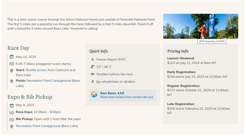 Information from the race organization website