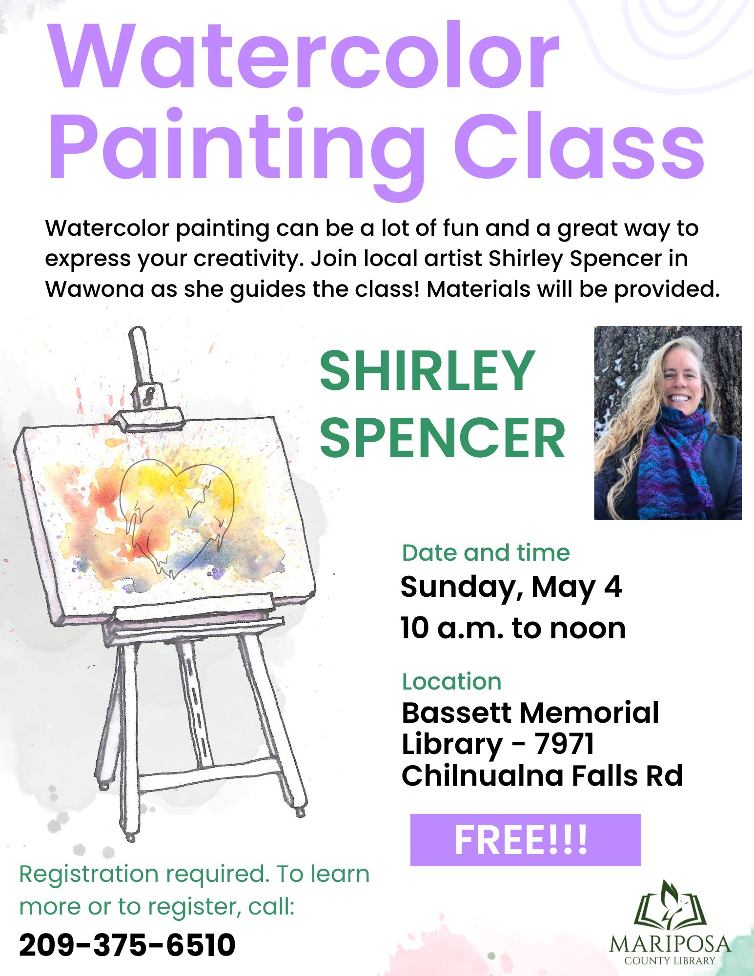 Watercolor painting class by Shirley Spencer flyer