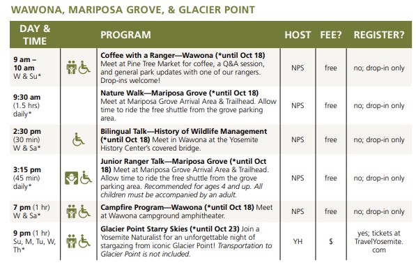 Photo of Yosemite Guide Offerings from Sep 24 to Nov 25, 2025