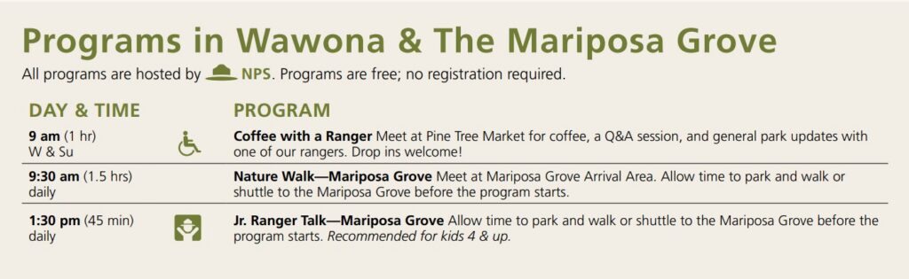 Programs in Wawona and the Mariposa Grove